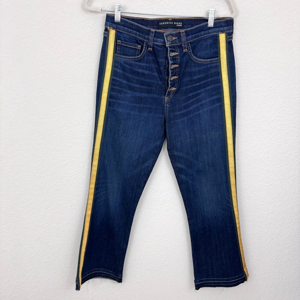 Veronica Beard Womens Carolyn Baby Boot Jeans 28 Crop Raw Hem Gold Dark Vintage